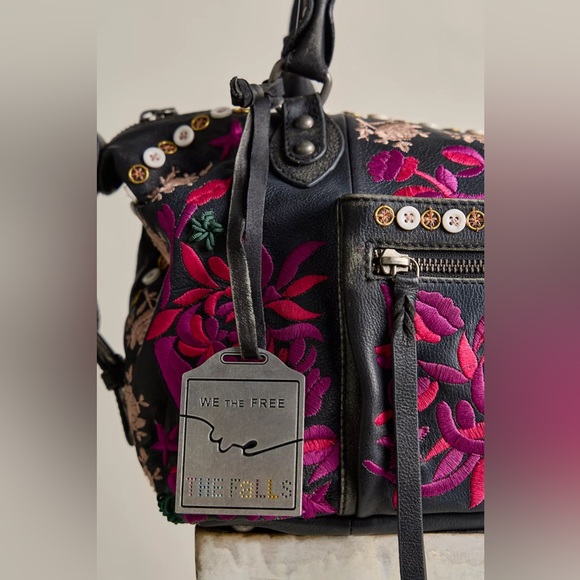 New Free People x The Falls Baby Emerson Tote Bag Floral Embroidered Buttons - Picture 3 of 14